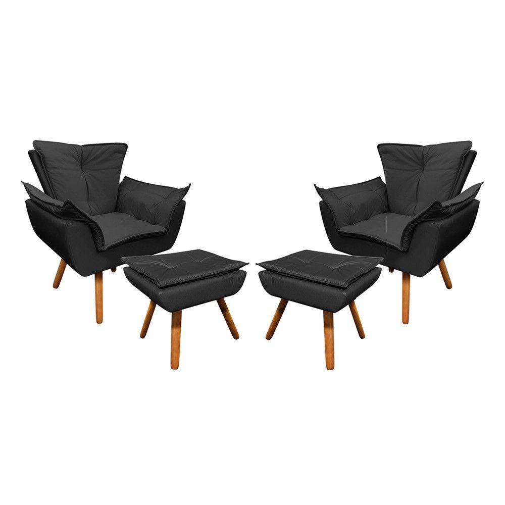 Kit 02 Poltronas Opala 02 Puffs Opala Corino - 1