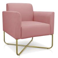 Kit 02 Poltronas Marisa Suede Rose Base X Industrial Dourada - 3