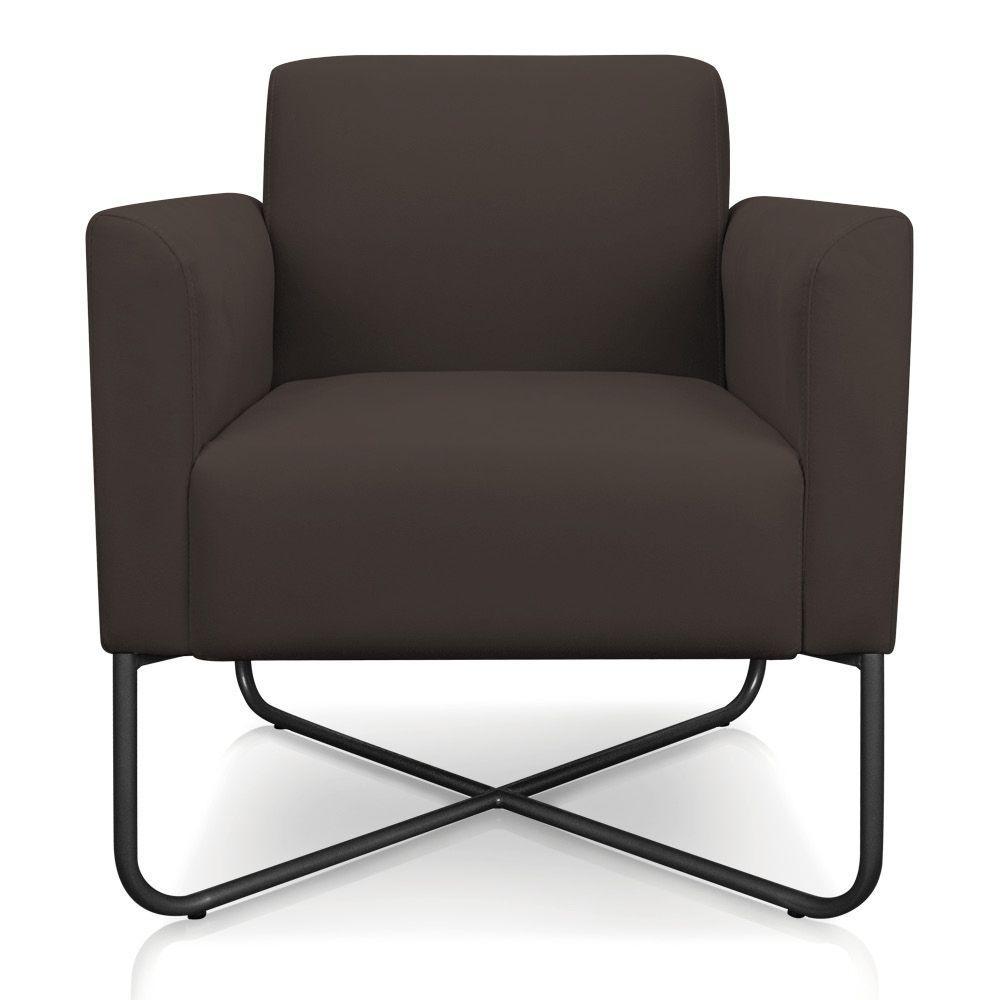 Kit 02 Poltronas Marisa Suede Marrom Base X Industrial Preta - 4