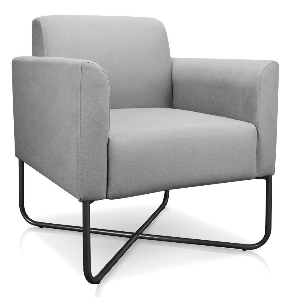 Kit 02 Poltronas Marisa Suede Cinza Base X Industrial Preta - 3