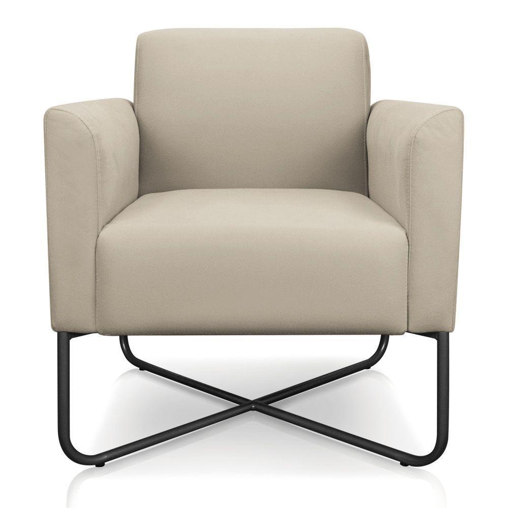 Kit 02 Poltronas Marisa Suede Bege Base X Industrial Preta - 2