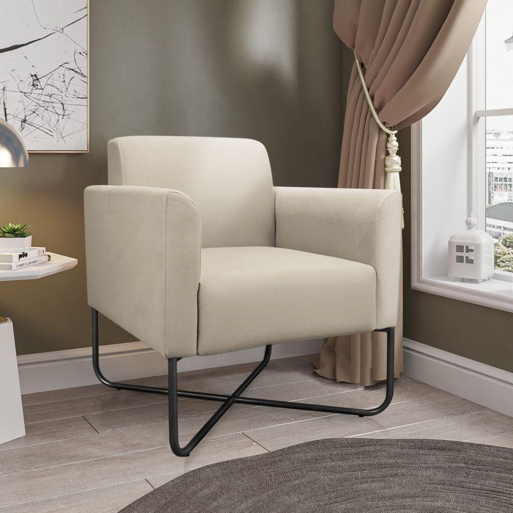 Kit 02 Poltronas Marisa Suede Bege Base X Industrial Preta - 3