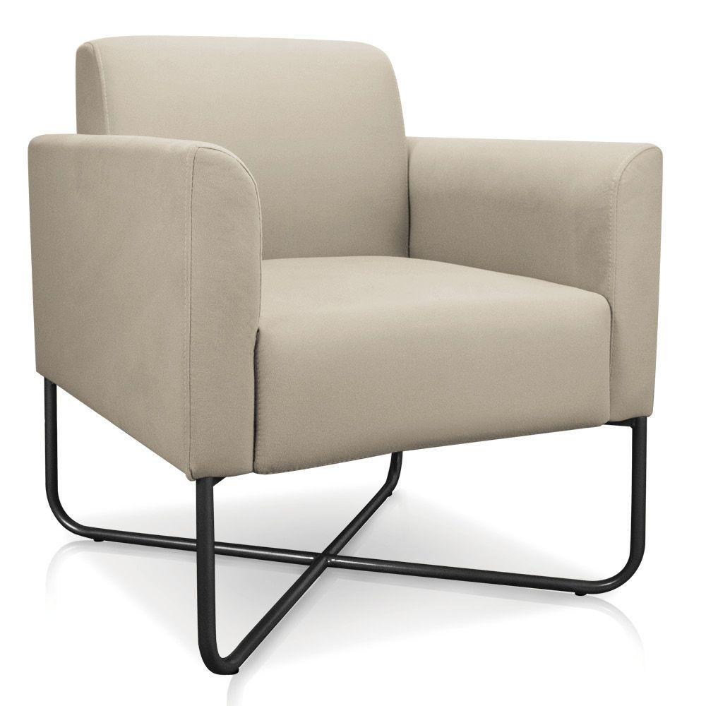 Kit 02 Poltronas Marisa Suede Bege Base X Industrial Preta - 4
