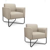 Kit 02 Poltronas Marisa Suede Bege Base X Industrial Preta - 1