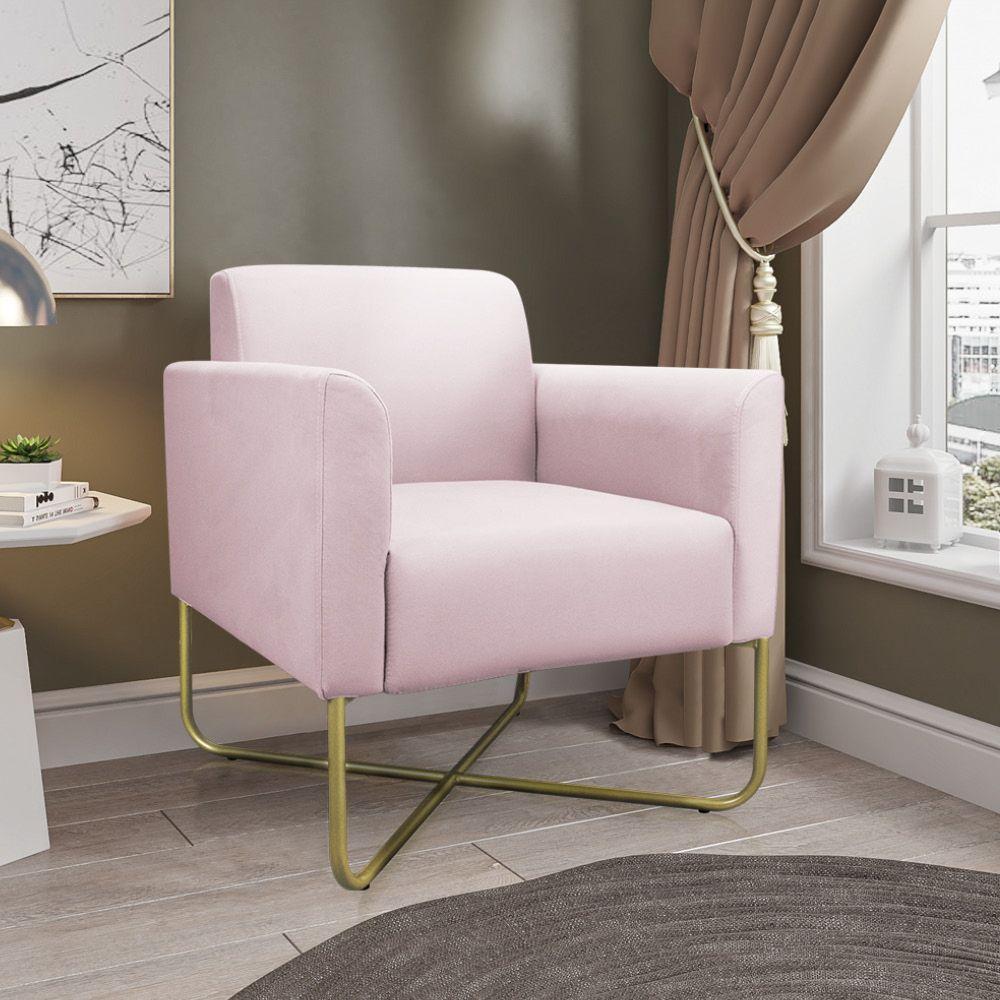 Kit 02 Poltronas Marisa Suede Rosa Bebê Base X Industrial - 4