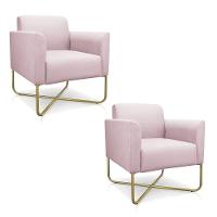 Kit 02 Poltronas Marisa Suede Rosa Bebê Base X Industrial - 1