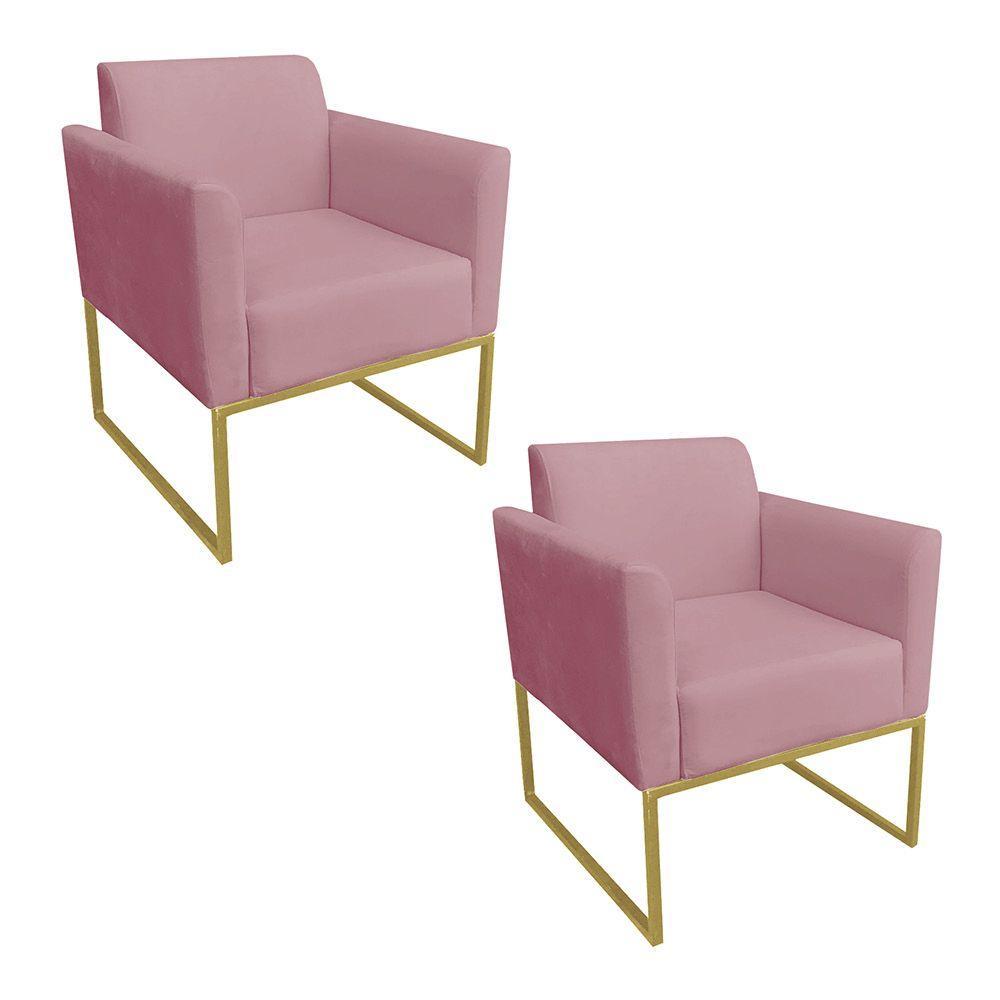 Kit 02 Poltronas Marisa Suede Base Metálica Dourado Rose - 1