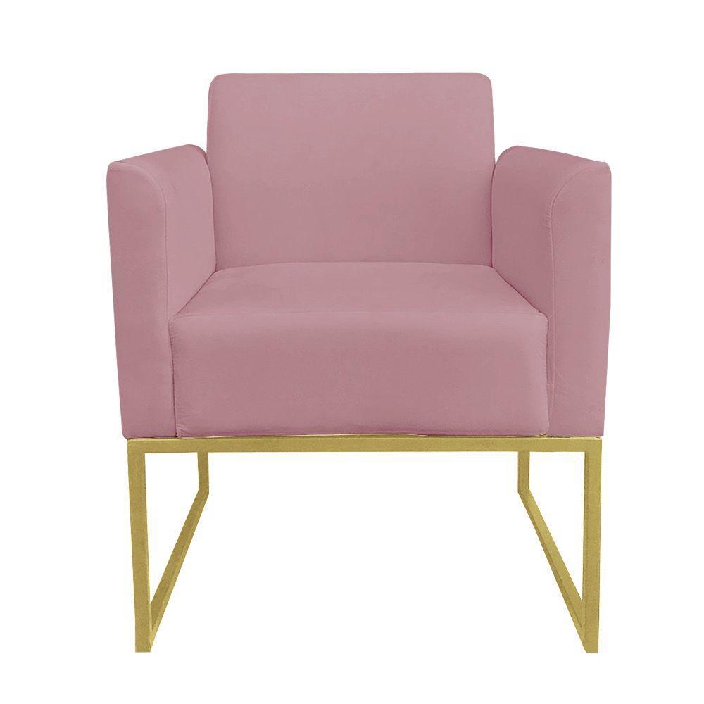 Kit 02 Poltronas Marisa Suede Base Metálica Dourado Rose - 2
