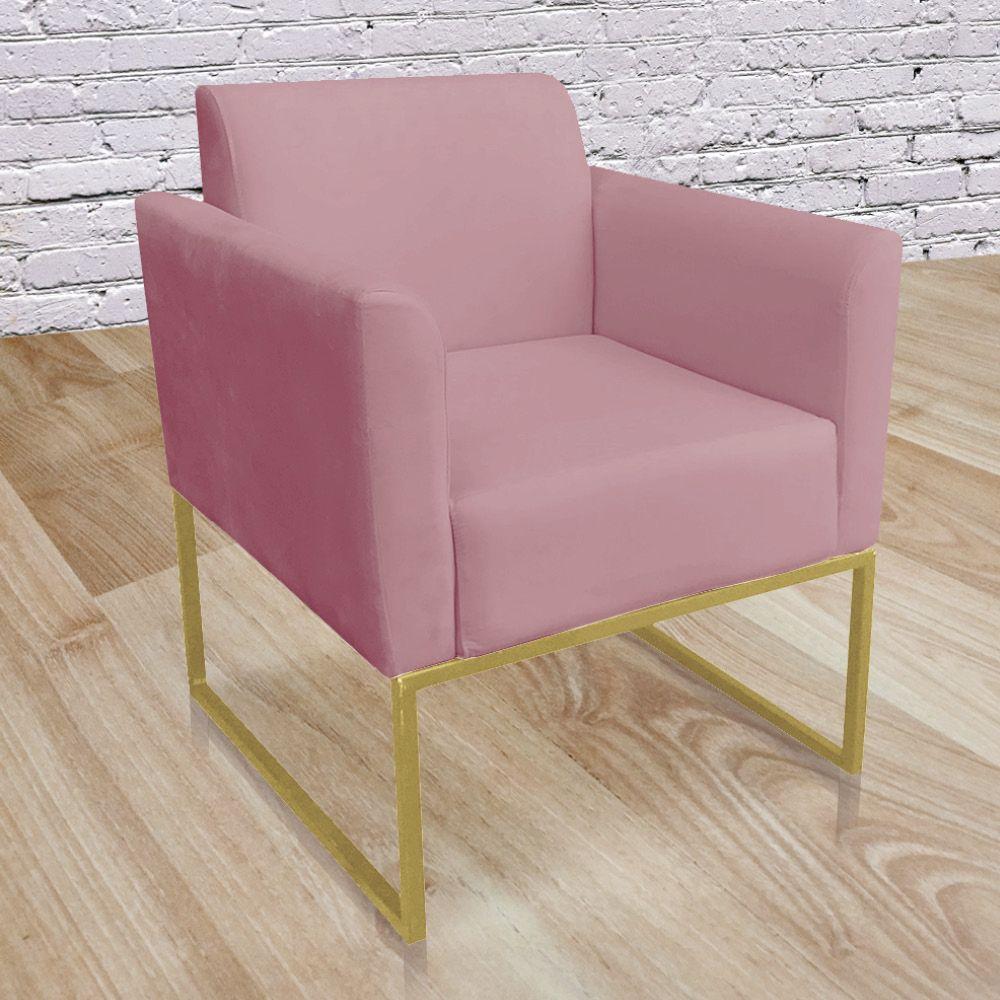 Kit 02 Poltronas Marisa Suede Base Metálica Dourado Rose - 7