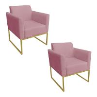 Kit 02 Poltronas Marisa Suede Base Metálica Dourado Rose - 1