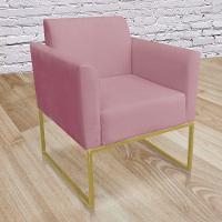 Kit 02 Poltronas Marisa Suede Base Metálica Dourado Rose - 7