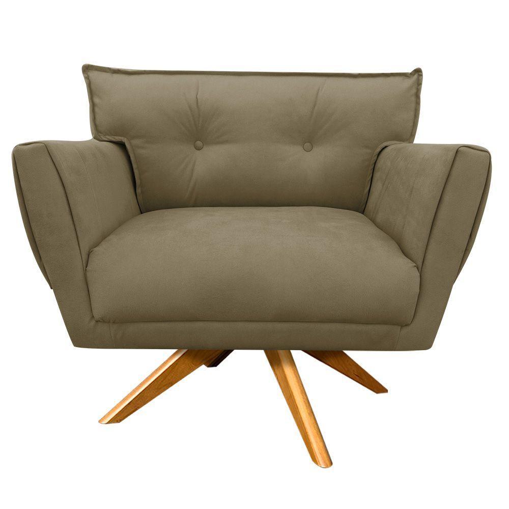 Kit 02 Poltronas Giratória Suede Base Madeira Marrom Rato - 3
