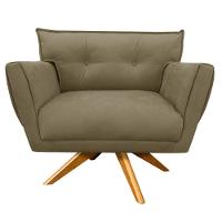 Kit 02 Poltronas Giratória Suede Base Madeira Marrom Rato - 3