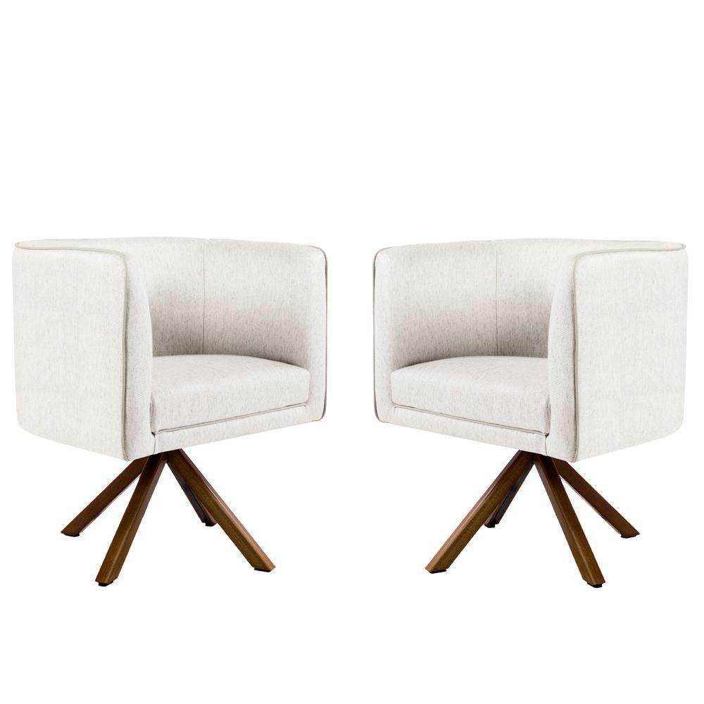 Kit 02 Poltronas Giratória Nix Linho Creme Gran Belo - 1