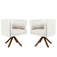 Kit 02 Poltronas Giratória Nix Linho Creme Gran Belo - 1