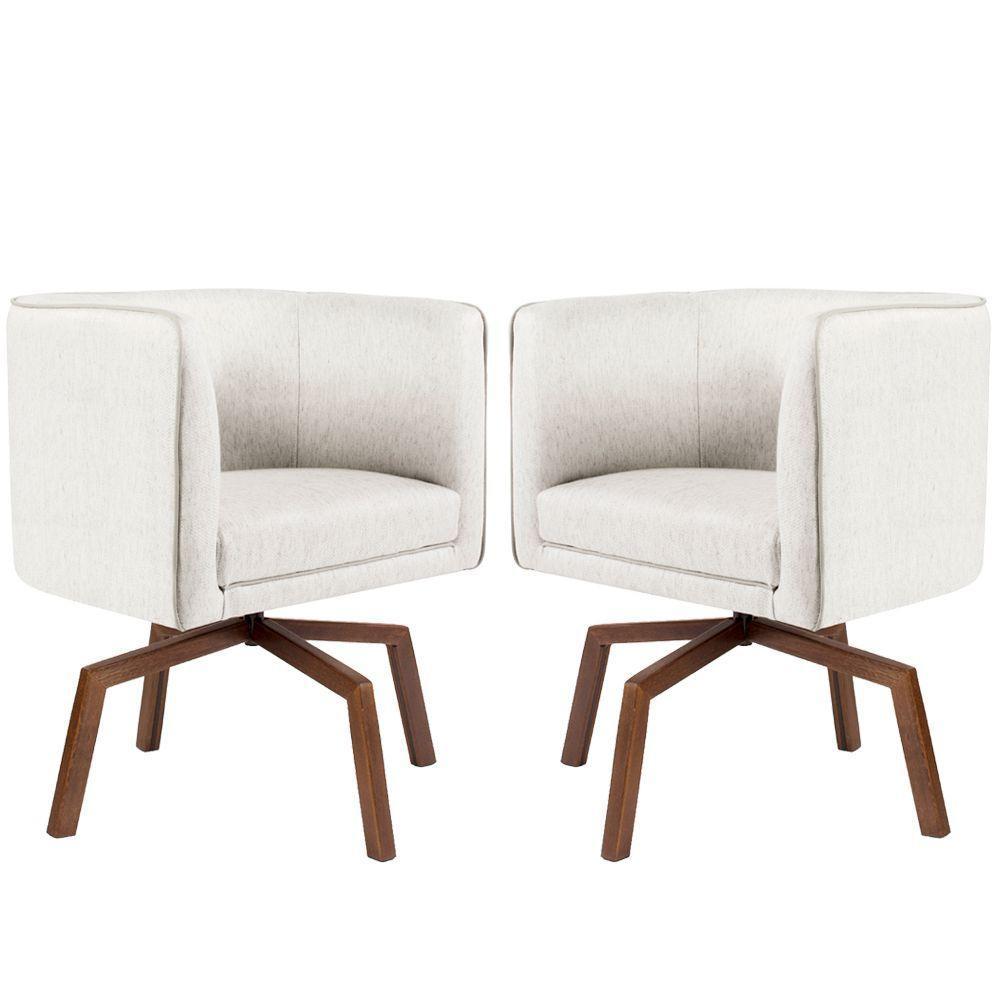 Kit 02 Poltronas Giratória Ka Nix Linho Creme Gran Belo - 1