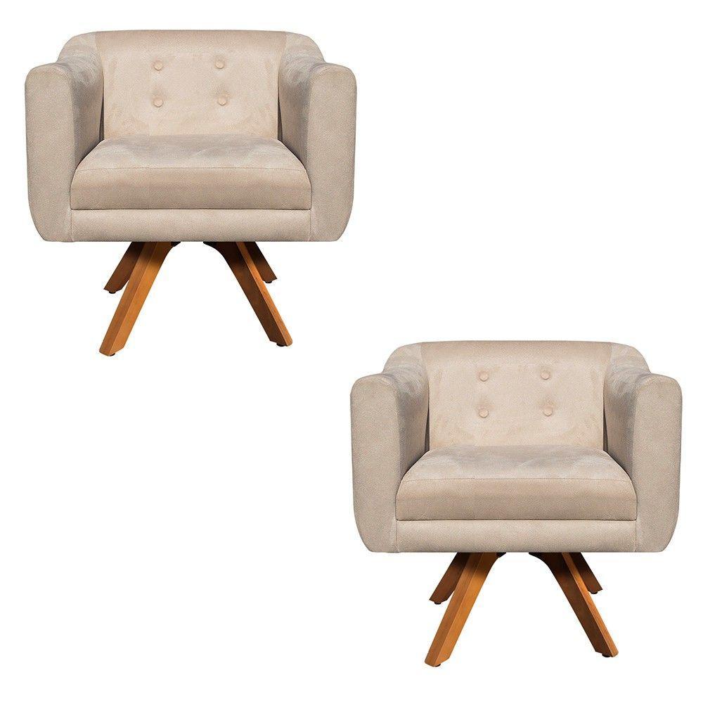 Kit 02 Poltronas Giratória Julia Bege - 1