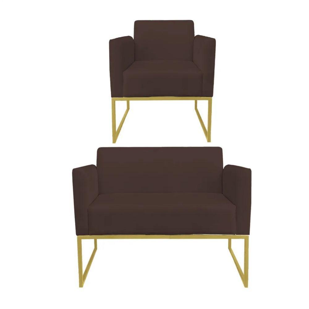 Kit 1 Namoradeira E 1 Poltrona Marisa Suede Marrom - 1