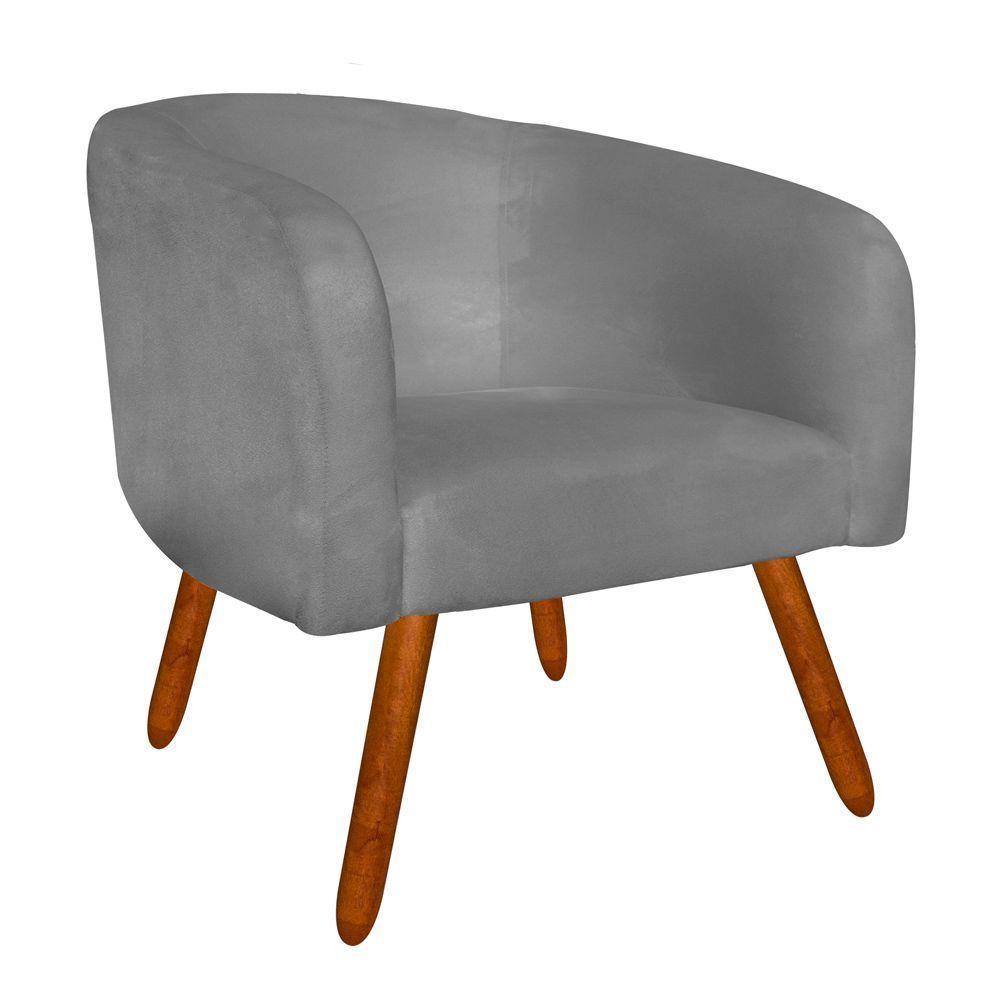 Kit 02 Poltronas Stella Suede Grafite Pés Palito Castanho - 1