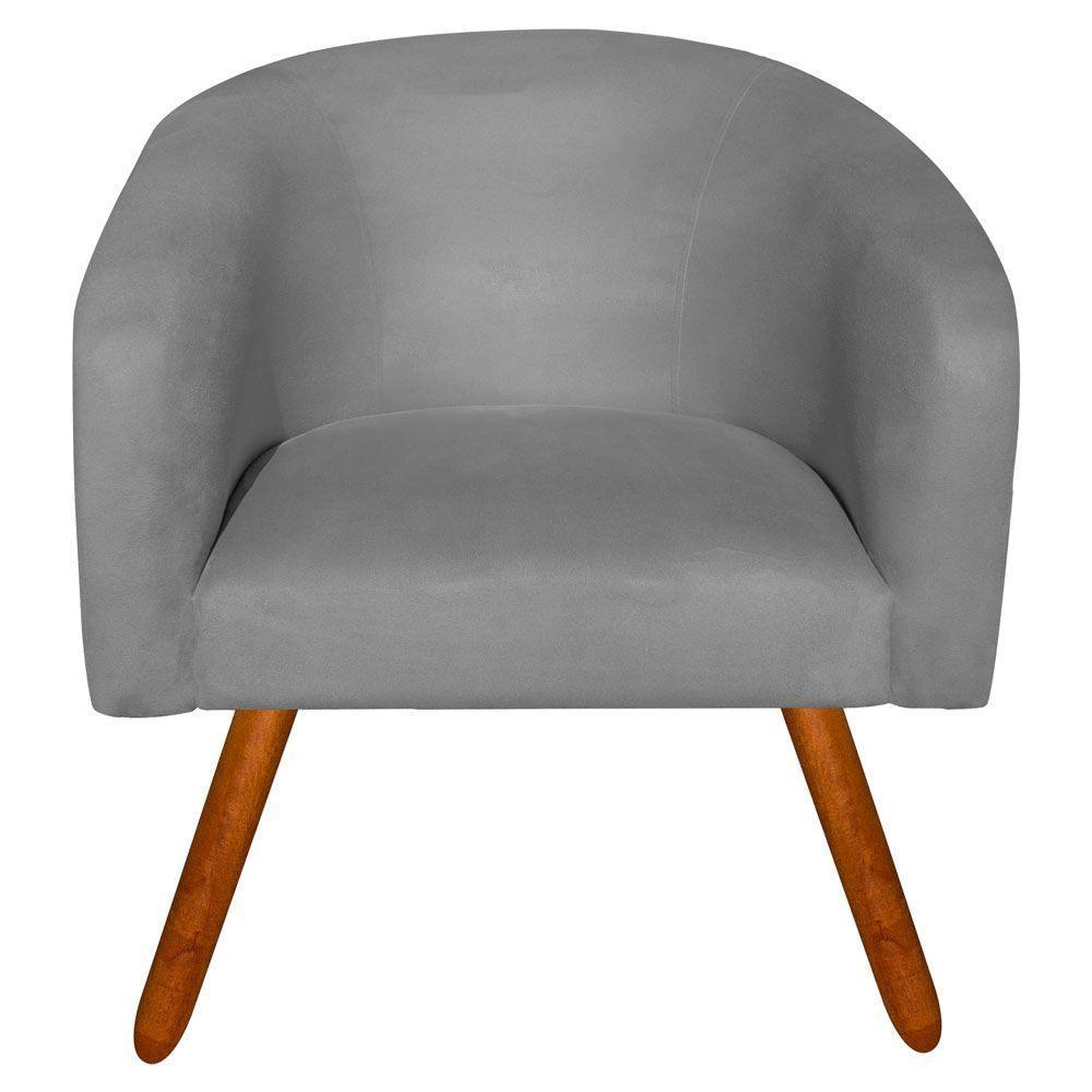 Kit 02 Poltronas Stella Suede Grafite Pés Palito Castanho - 4