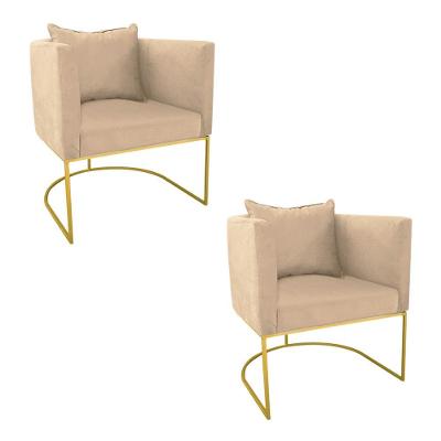 Kit 02 Poltronas Paola Suede Bege Base Dourado D´rossi
