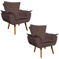 Kit 02 Poltronas Opala Suede Marrom Pés Palito Castanho - 1