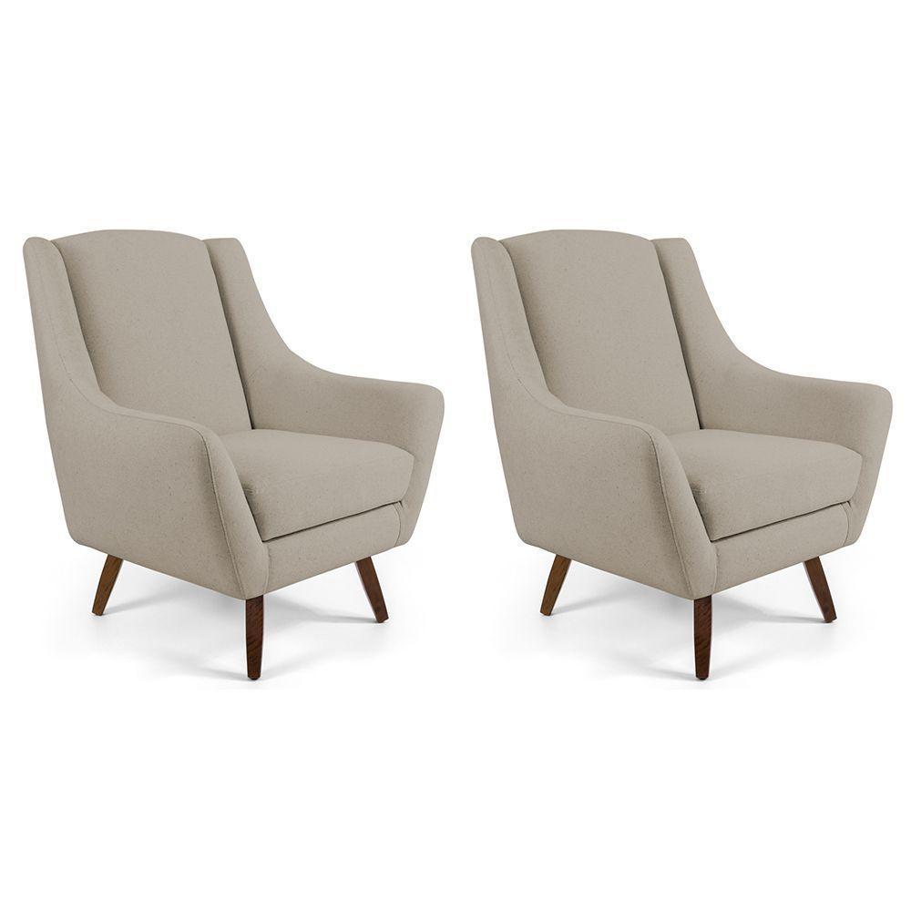 Kit 02 Poltronas Decorativas Sala de Estar Pés de Madeira Naomi Algodão Poliéster Bege Gran Belo - 1