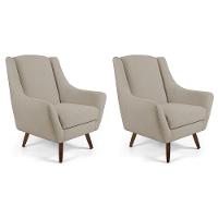 Kit 02 Poltronas Decorativas Sala de Estar Pés de Madeira Naomi Algodão Poliéster Bege Gran Belo - 1