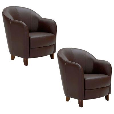 Kit 2 Poltronas Decorativas Sala de Estar Pés Madeira Kairós Couro Chocolate Gran Belo