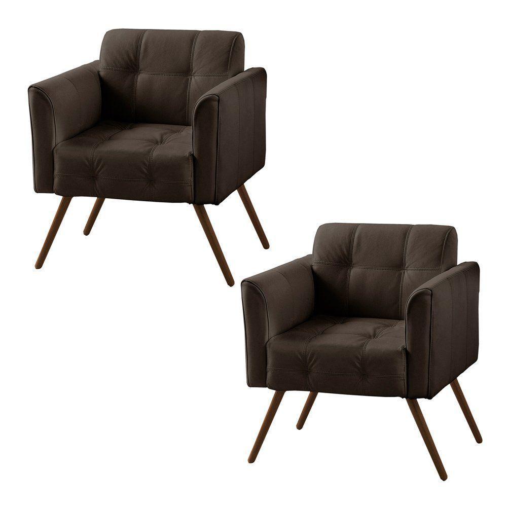 Kit 2 Poltronas Decorativa Bia Couro Marrom - 1