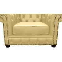 Kit 2 Poltronas Chesterfield com Pés Madeira Couro Bege