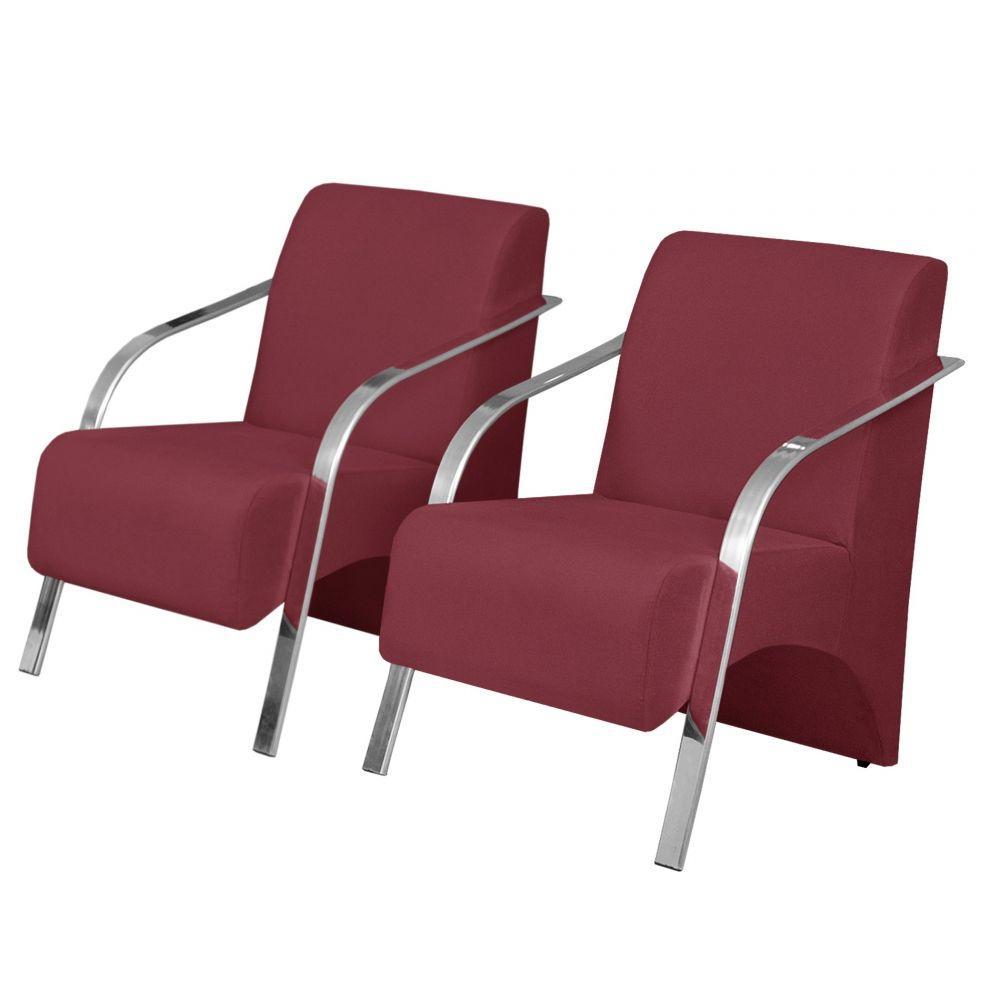Kit 2 Poltrona Vênus 1 Lugar Braço Pé Alumínio Bordô. - 1