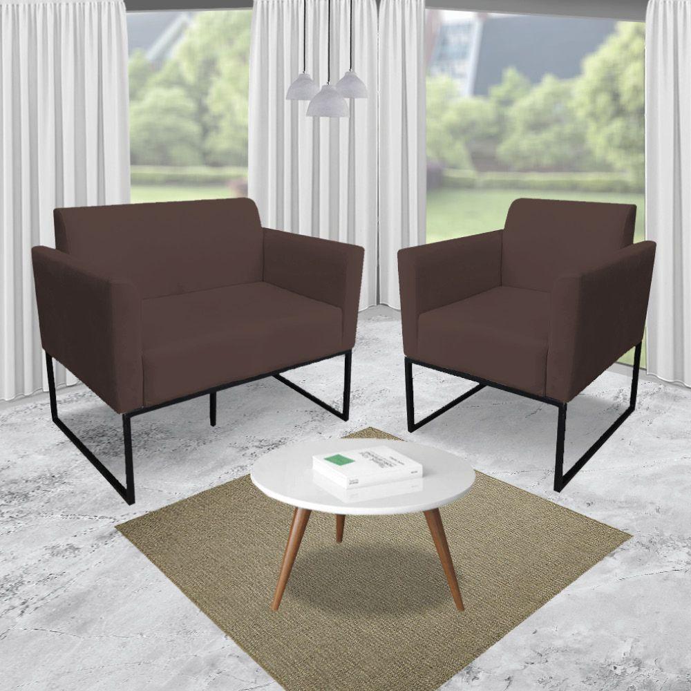 Kit 1 Namoradeira e 2 Poltronas Marisa Suede Preto Marrom - 7