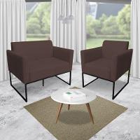 Kit 1 Namoradeira e 2 Poltronas Marisa Suede Preto Marrom - 13