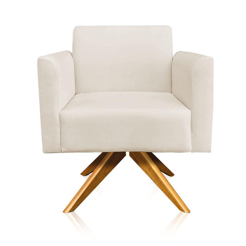 Kit 1 Namoradeira e 2 Poltronas Marisa Suede Bege Madeira - 2