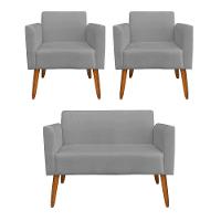 Kit 1 Namoradeira e 2 Poltronas Marisa Castanho Grafite - 1