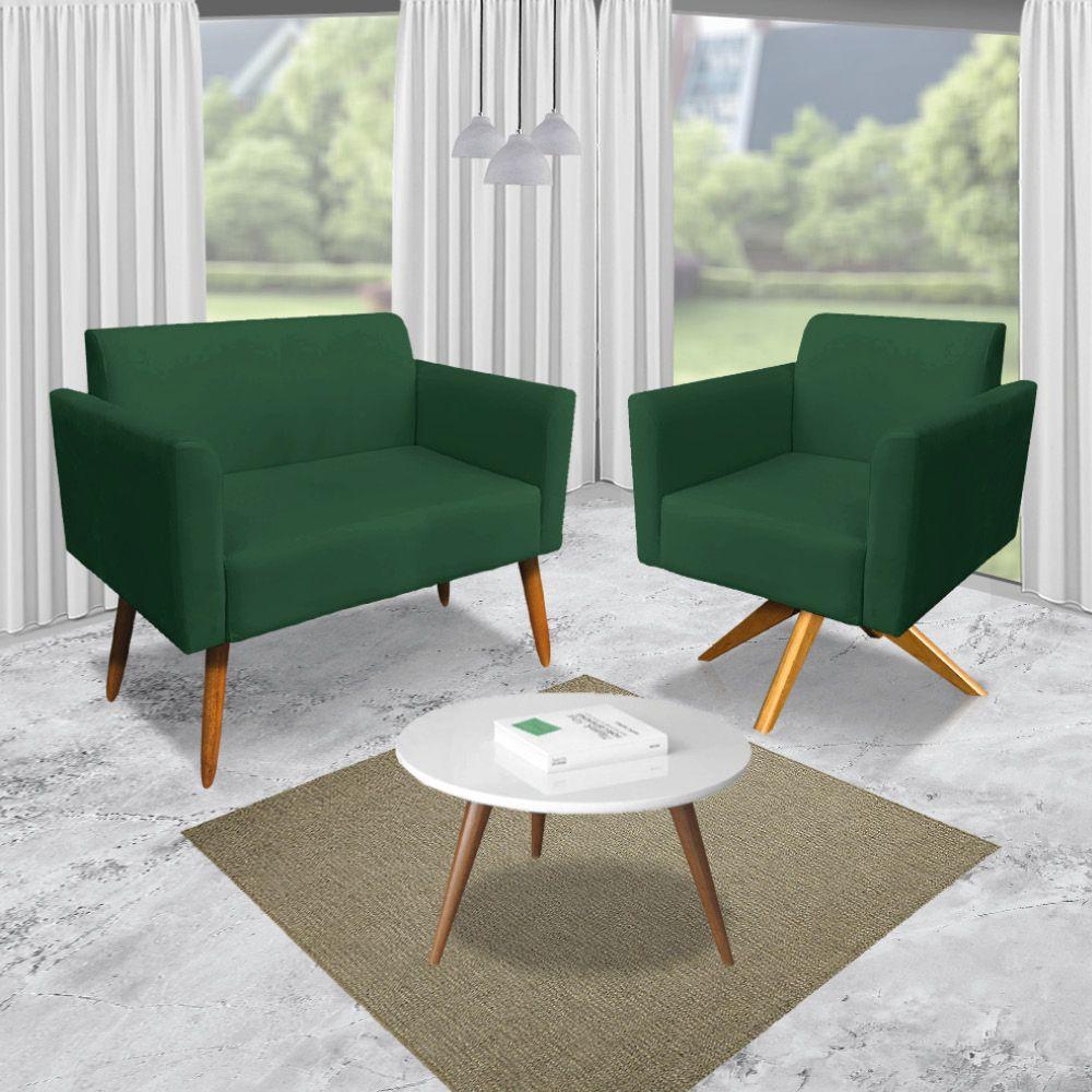 Kit 1 Namoradeira e 2 Poltronas Suede Madeira Verde - 6