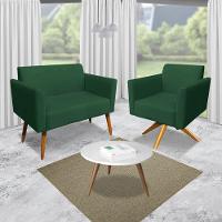 Kit 1 Namoradeira e 2 Poltronas Suede Madeira Verde - 6