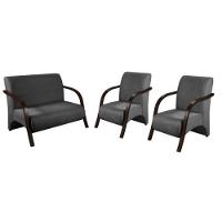 Kit 3 Peças Poltrona Braço Madeira Suede Tecido Grafite - 1