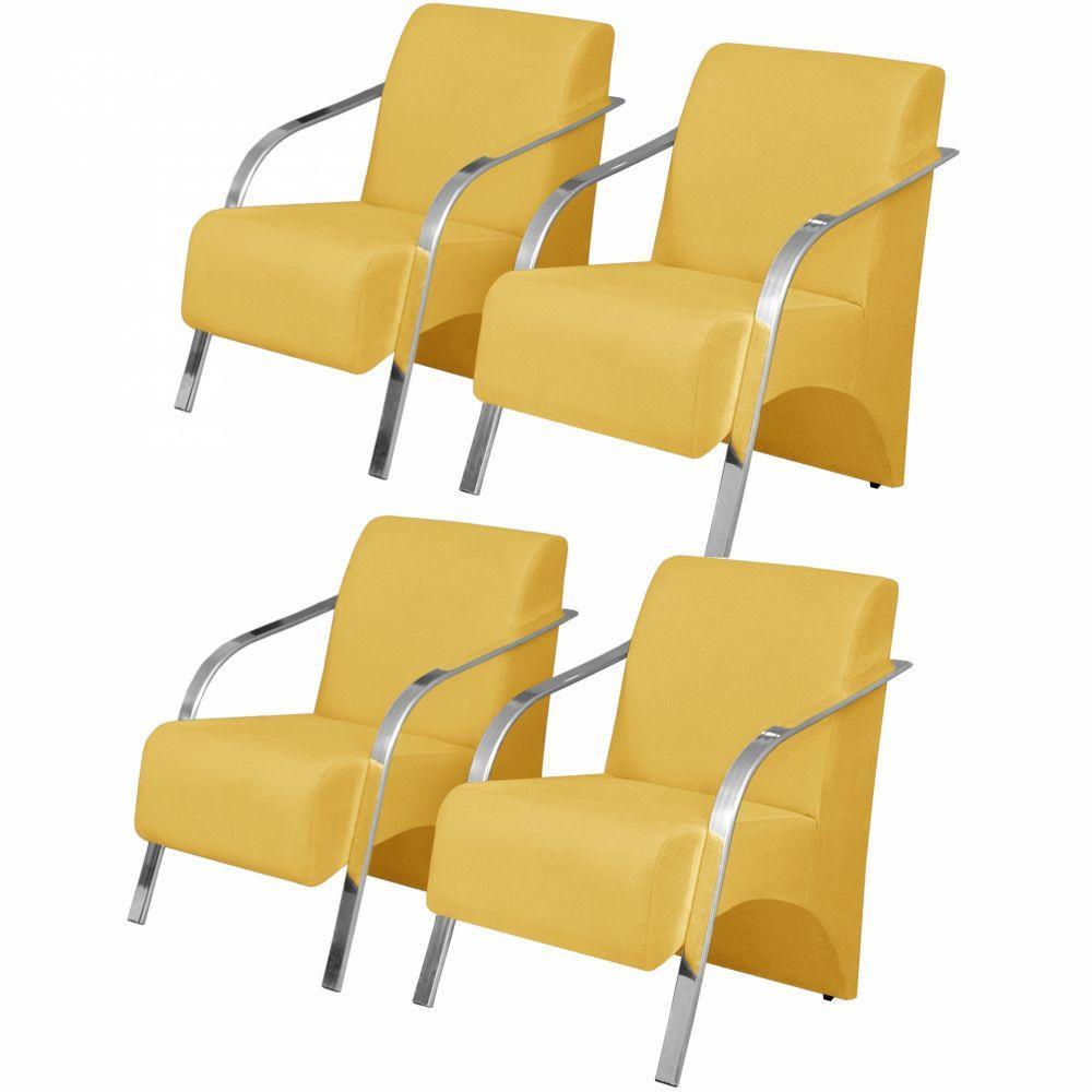 Kit 4 Poltronas 1 Lugar Vênus Pé Alumínio Amarelo. - 1