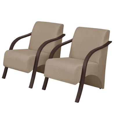 Kit 2 Poltronas Vênus 1 Lugar Pé Madeira Cappuccino