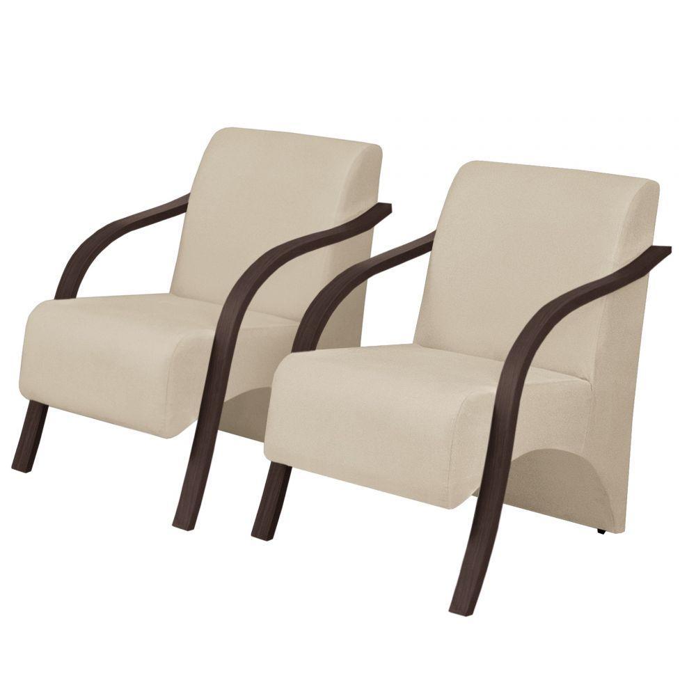 Kit 2 Poltronas Vênus 1 Lugar Braço Pé Madeira Bege. - 1