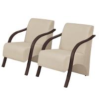 Kit 2 Poltronas Vênus 1 Lugar Braço Pé Madeira Bege. - 1