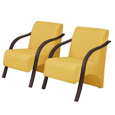 Kit 2 Poltronas Vênus 1 Lugar Pés Madeira Amarelo.