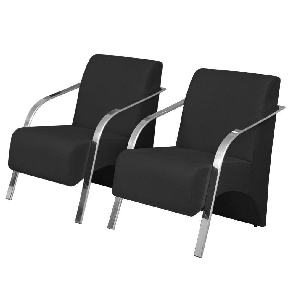 Kit 2 Poltronas Vênus 1 Lugar Braço Pé Alumínio Suede Preto - 1