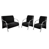 Kit 3 Peças Poltrona Braço Alumínio Suede Tecido Preto