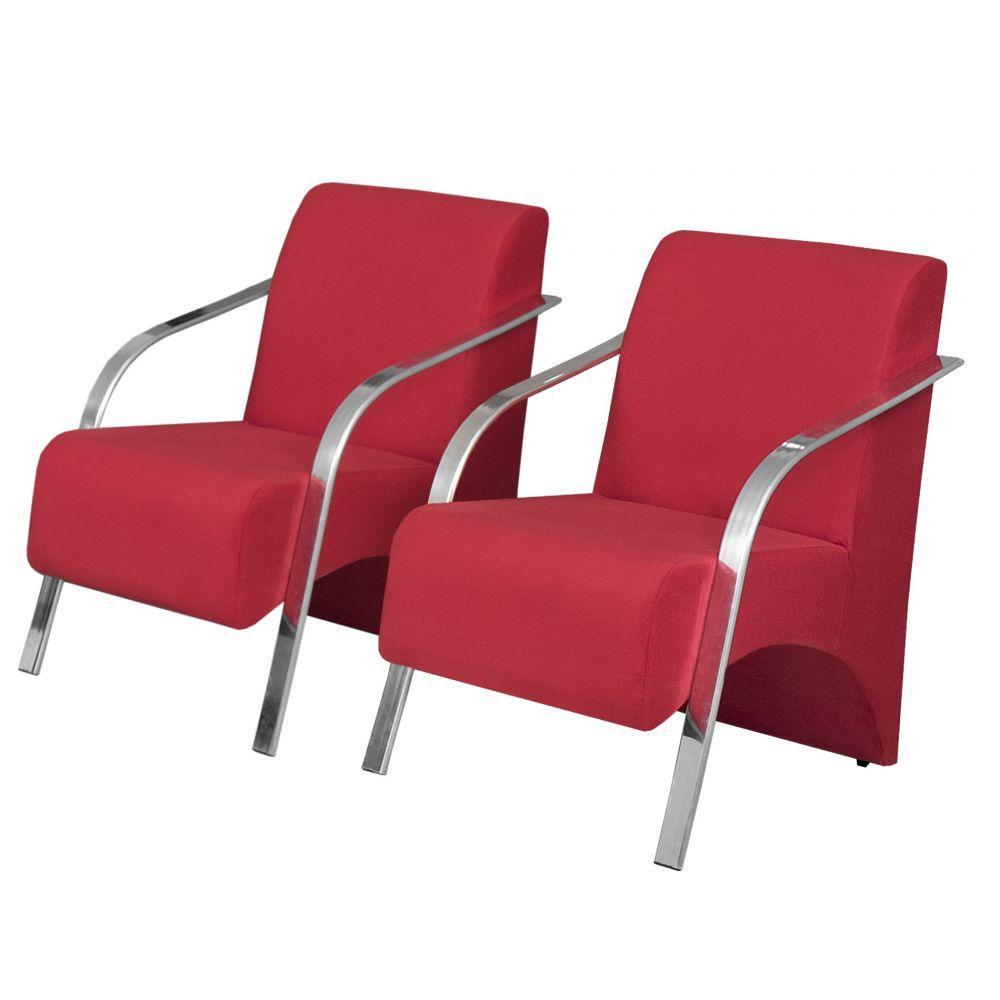 Kit 2 Poltronas Vênus 1 Lugar Pé Alumínio Vermelho - 1