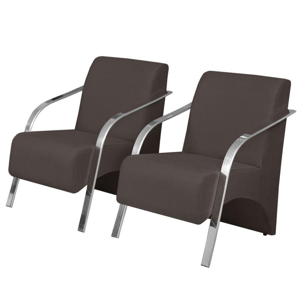 Kit 2 Poltronas Vênus 1 Lugar Pés Alumínio Marrom - 1