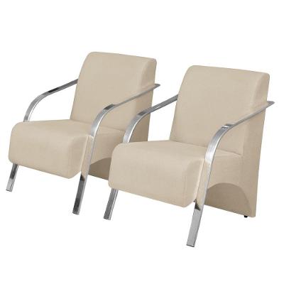 Kit 2 Poltronas Vênus 1 Lugar Braço Pé Alumínio Bege.