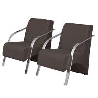 Kit 2 Poltronas Vênus 1 Lugar Pés Alumínio Marrom. - 1